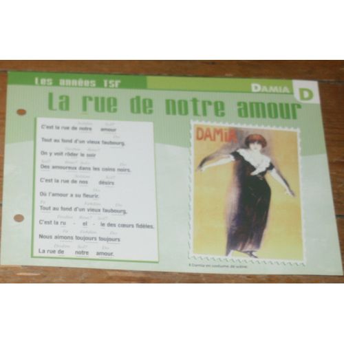 Fiche Chanson Atlas Damia : La Rue De Notre Amour