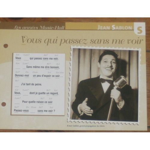 Fiche Chanson Atlas Jean Sablon : Vous Qui Passez Sans Me Voir