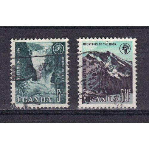 Ouganda 1962 : Chutes De Murchison / Monts De La Lune - Série De 2 Timbres Oblitérés