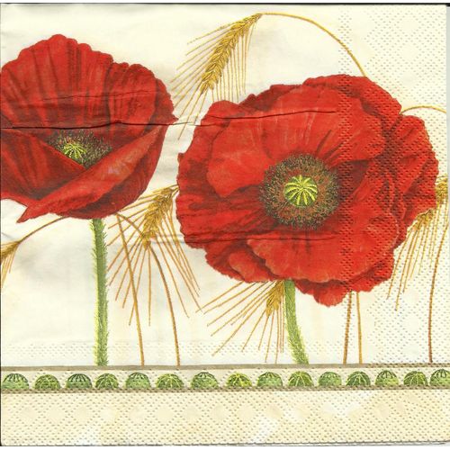 Lot De 2 Serviettes Déco Papier: Coquelicots Et Épis De Blé
