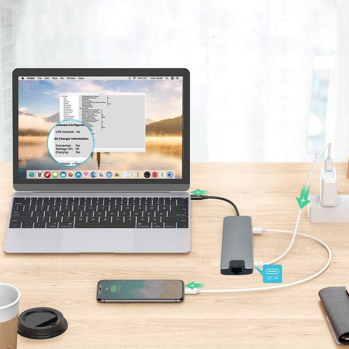 Adaptateur HDMI type-c 6-en-1 avec alimentation PD USB-C 87W... - 8