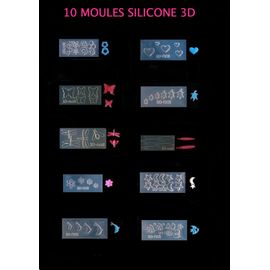 Lot 10 Moule Silicone 3d Résine Monomer Acrylique Liquide Ou Fimo Nail Art 