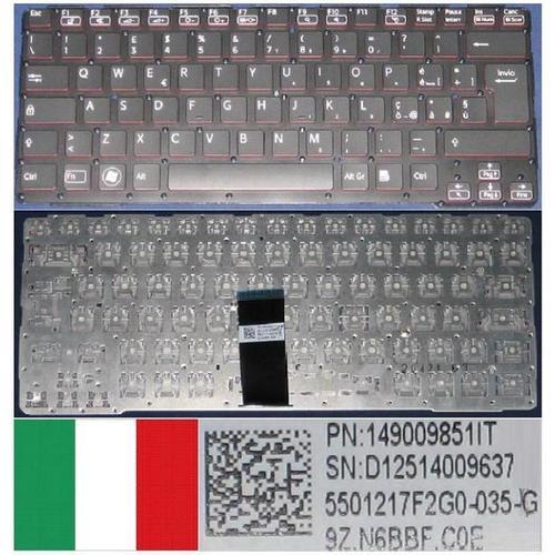 Clavier Qwerty Italien / Italian Pour SONY VAIO SVE14A Series, Noir / Black, Côté rouge / Red Side, BACKLIT, Model: 5501217F2G0-035-G, P/N: 9Z.N6BBF.C0E, 149009851IT