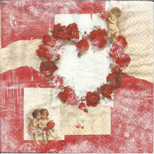 Lot De 2 Serviettes Déco Papier: Coeur De Roses Et Ses Anges