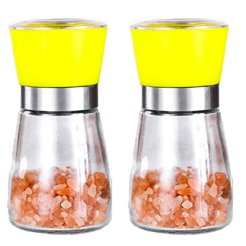 Moulin À Sel Et Poivre, Verre, Rechargeable, Acier Inoxydable, Sel, 2 Pièces, Jaune
