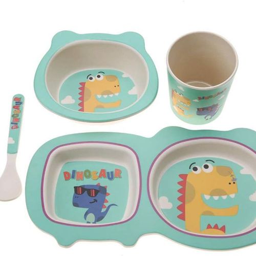 Service De Table Pour Enfants, Service En Bambou 5 Pièces, Avec Assiettes,