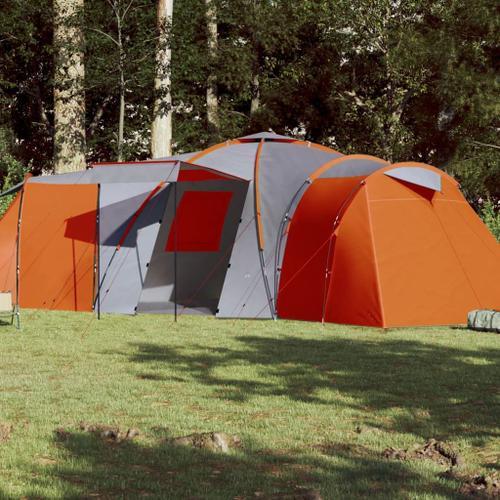 Vidaxl Tente Familiale À Dôme 12 Personnes Gris Et Orange Imperméable