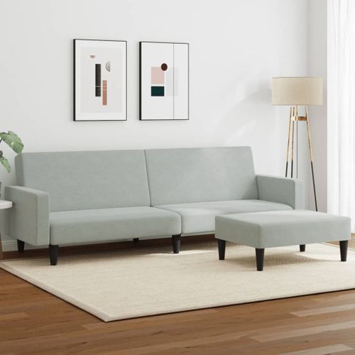 Vidaxl Canapé-Lit À 2 Places Avec Repose-Pied Gris Clair Velours