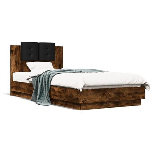 Vidaxl Cadre De Lit Tête De Lit Et Lumières Led Chêne Fumé 100x200 Cm