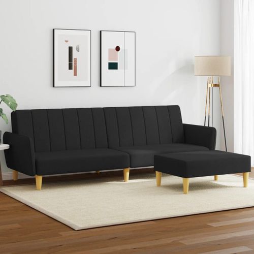 Vidaxl Canapé-Lit À 2 Places Avec Repose-Pied Noir Tissu