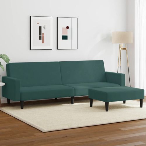 Vidaxl Canapé-Lit À 2 Places Avec Repose-Pied Vert Foncé Velours