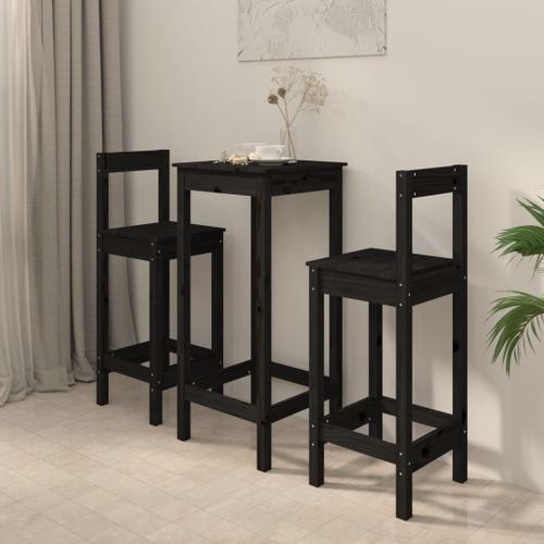 Vidaxl Ensemble De Bar 3 Pcs Noir Bois De Pin Massif