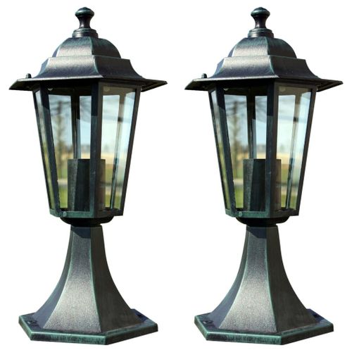 Vidaxl Lampes De Jardin 2 Pcs Vert Foncé/Noir Aluminium