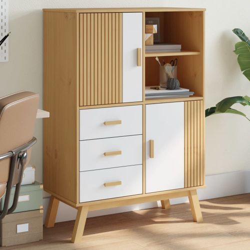 Vidaxl Buffet Haut Olden Blanc Marron 85x43x125 Cm Bois Massif De Pin