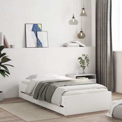 Vidaxl Cadre De Lit Avec Tiroirs Sans Matelas Blanc 90x200 Cm