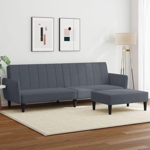 Vidaxl Canapé-Lit À 2 Places Avec Repose-Pied Gris Foncé Velours