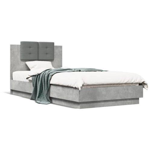 Vidaxl Cadre De Lit Tête De Lit Et Lumières Led Gris Béton 100x200 Cm