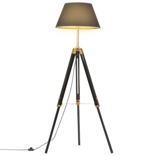 Vidaxl Lampadaire À Trépied Noir Et Doré Bois De Teck Massif 141 Cm
