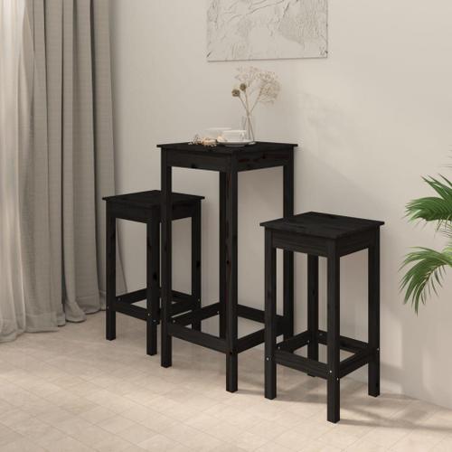 Vidaxl Ensemble De Bar 3 Pcs Noir Bois De Pin Massif