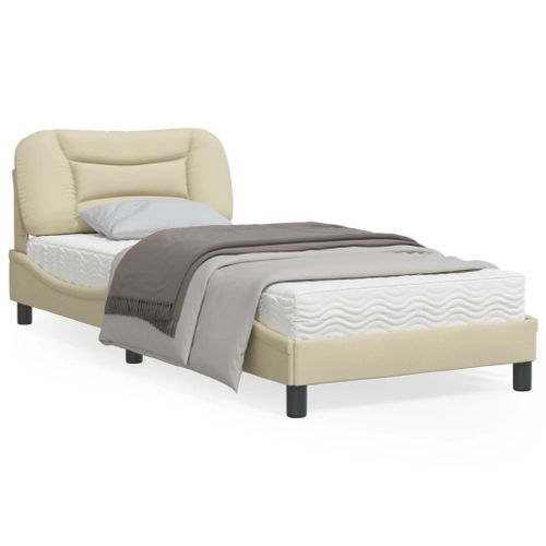 Vidaxl Cadre De Lit Avec Tête De Lit Crème 90x190 Cm Tissu