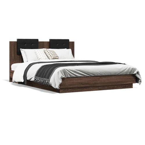 Vidaxl Cadre De Lit Tête De Lit Et Lumières Led Chêne Marron 150x200cm