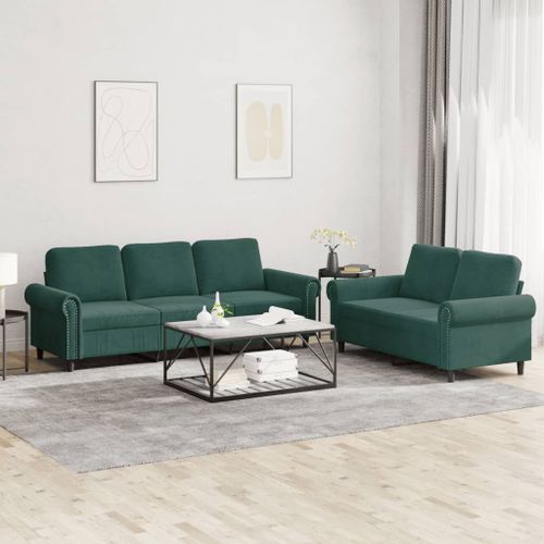 Vidaxl Ensemble De Canapés 2 Pcs Avec Coussins Vert Foncé Velours