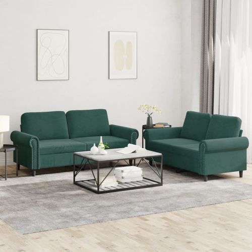 Vidaxl Ensemble De Canapés 2 Pcs Avec Coussins Vert Foncé Velours