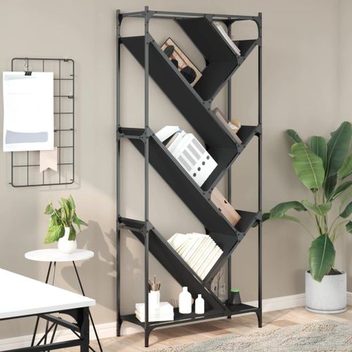 Vidaxl Bibliothèque Noir 79x30x180 Cm Bois D'ingénierie Et Métal