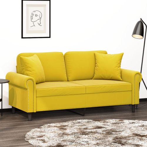 Vidaxl Canapé 2 Places Avec Oreillers Décoratifs Jaune 140 Cm Velours