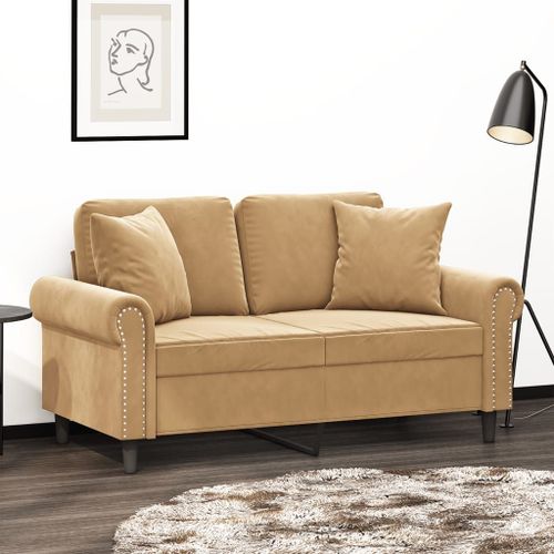 Vidaxl Canapé 2 Places Avec Oreillers Décoratifs Brun 120 Cm Velours