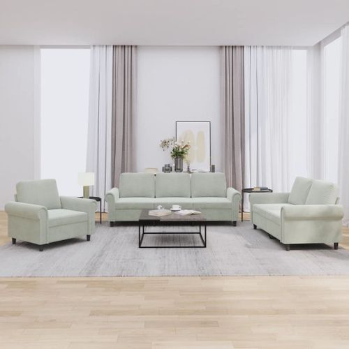 Vidaxl Ensemble De Canapés 3 Pcs Avec Coussins Gris Clair Velours