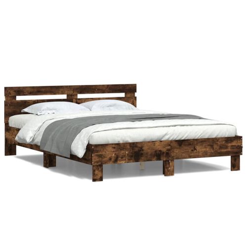 Vidaxl Cadre De Lit Avec Tête De Lit Et Led Chêne Fumé 140x190 Cm