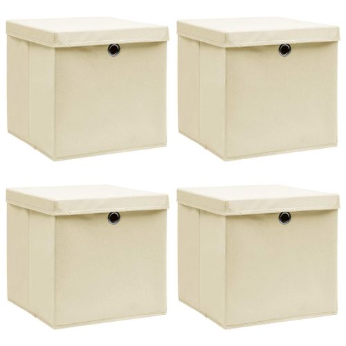 vidaXL Boîtes de rangement à couvercles 4 pcs Crème 32x32x32 cm Tissu