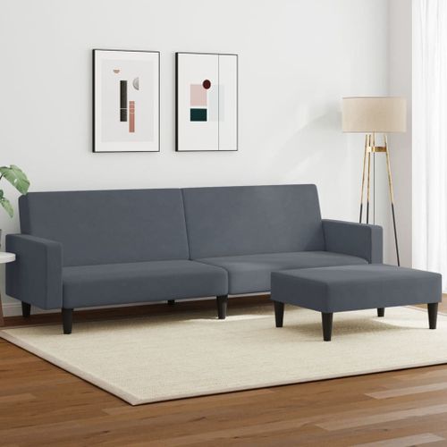 Vidaxl Canapé-Lit À 2 Places Avec Repose-Pied Gris Foncé Velours