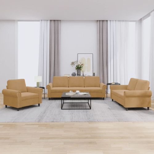 Vidaxl Ensemble De Canapés 3 Pcs Avec Coussins Marron Velours