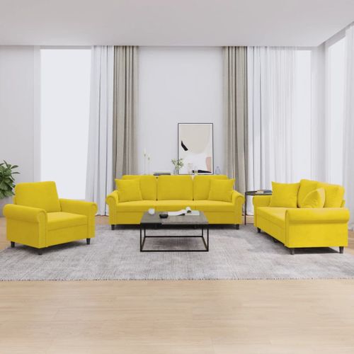 Vidaxl Ensemble De Canapés 3 Pcs Avec Coussins Jaune Velours