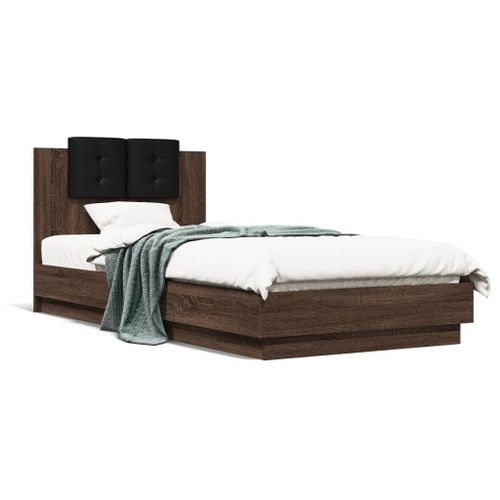 Vidaxl Cadre De Lit Tête De Lit Et Lumières Led Chêne Marron 100x200cm