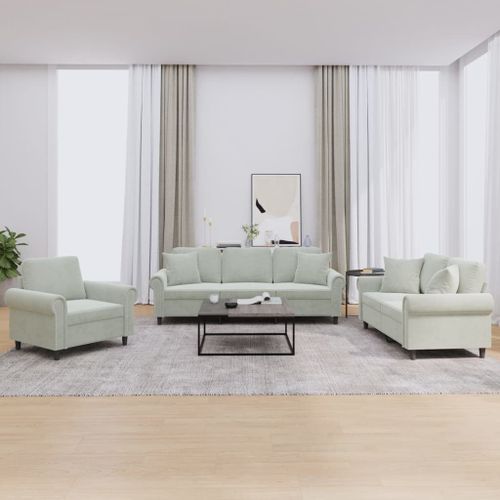 Vidaxl Ensemble De Canapés 3 Pcs Avec Coussins Gris Clair Velours