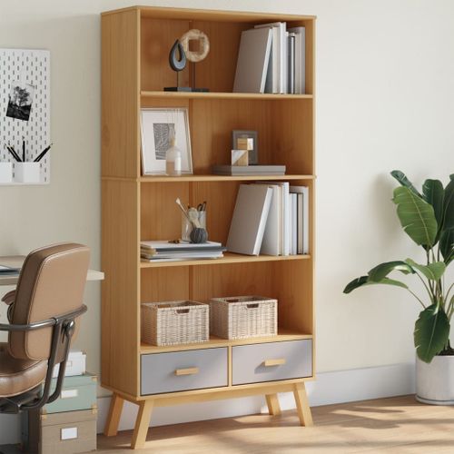 Vidaxl Bibliothèque À 4 Niveaux Olden Gris Marron Bois De Pin Massif