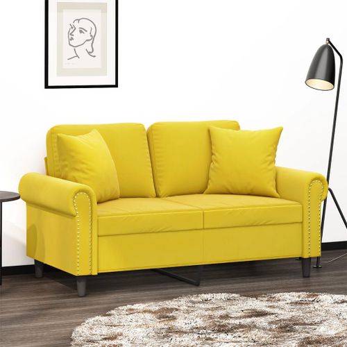 Vidaxl Canapé 2 Places Avec Oreillers Décoratifs Jaune 120 Cm Velours