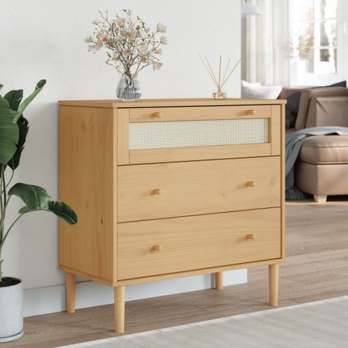 Vidaxl Commode Senja Aspect De Rotin Marron Bois De Pin Solide