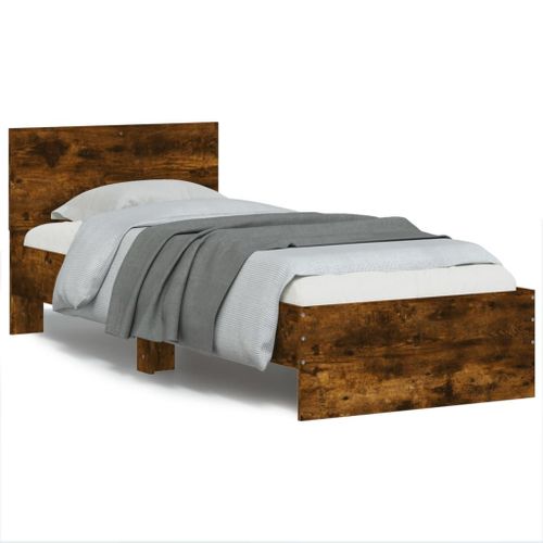 Vidaxl Cadre De Lit Tête De Lit Et Lumières Led Chêne Fumé 90x190 Cm