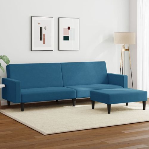 Vidaxl Canapé-Lit À 2 Places Avec Repose-Pied Bleu Velours