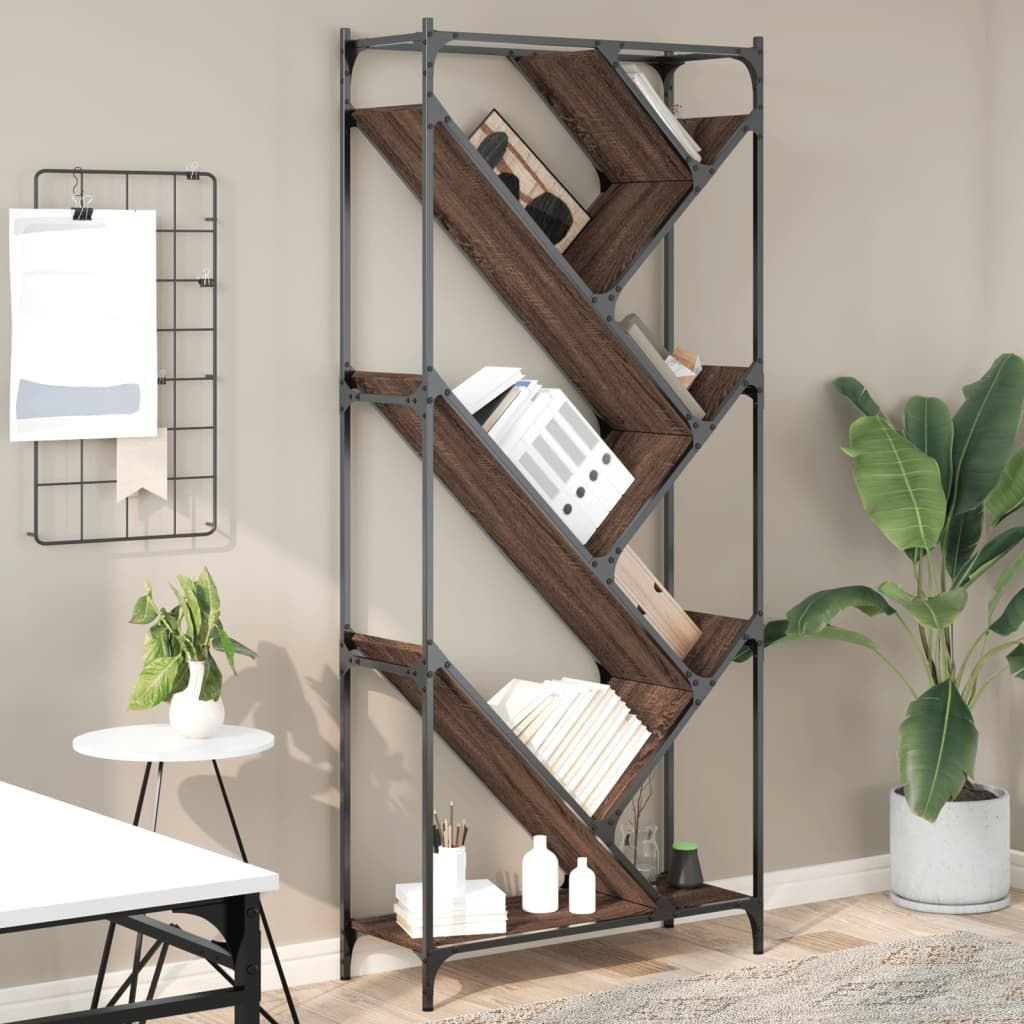 Vidaxl Bibliothèque Chêne Marron 79x30x180 Cm Bois Ingénierie Et Métal