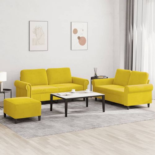 Vidaxl Ensemble De Canapés 3 Pcs Avec Coussins Jaune Velours