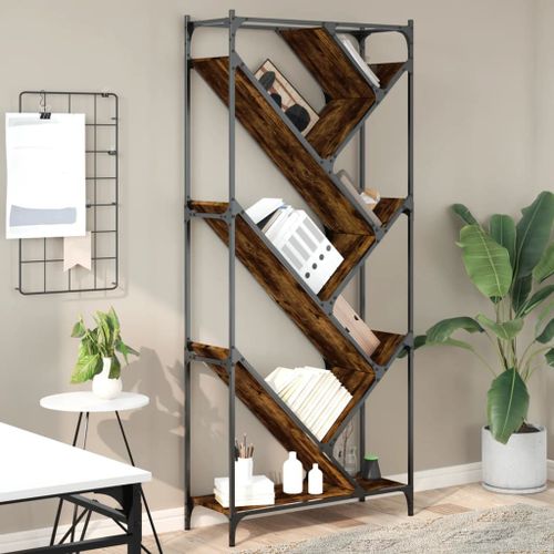 Vidaxl Bibliothèque Chêne Fumé 79x30x180 Cm Bois D'ingénierie Et Métal