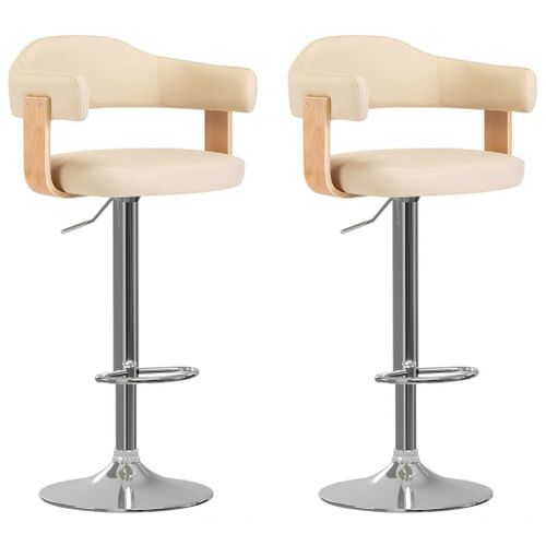 Vidaxl Tabourets De Bar Lot De 2 Crème Bois Courbé Et Similicuir