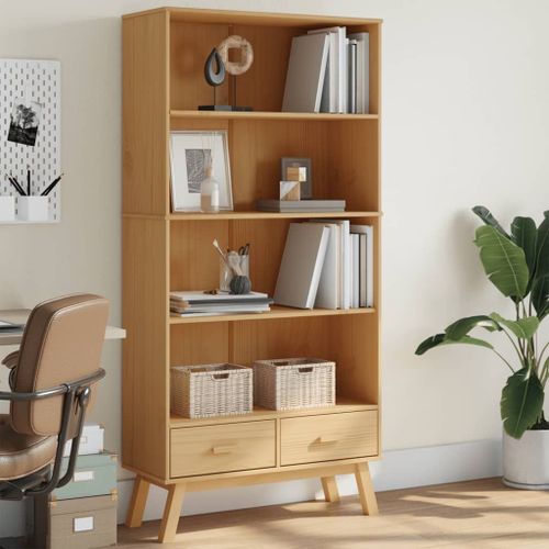 Vidaxl Bibliothèque À 4 Niveaux Olden Marron Bois De Pin Massif