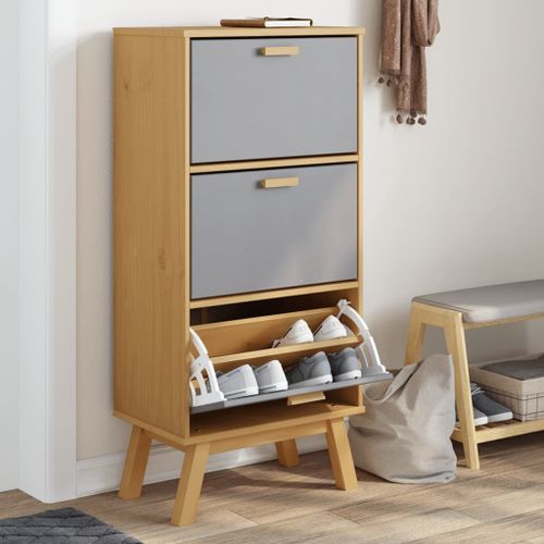 Vidaxl Armoire À Chaussures Olden Gris Et Marron Bois Massif De Pin