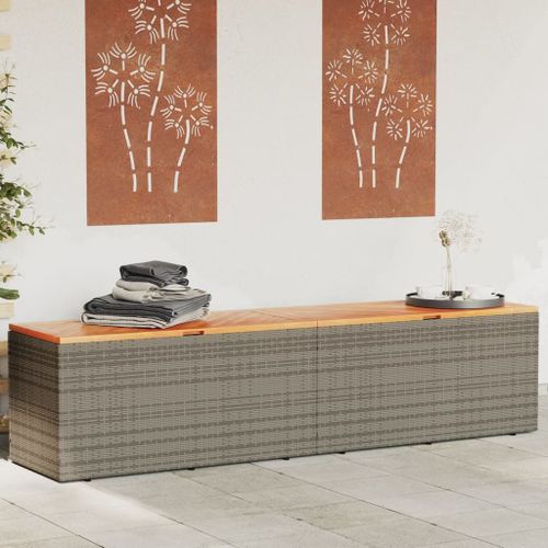 Vidaxl Boîte De Rangement De Jardin Gris Résine Tressée Bois D'acacia